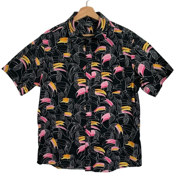 Hurley Button Up Shirt Bird Toucan Print Shirt Sleeve Mens L Colorful Collared - Picture 3 of 12